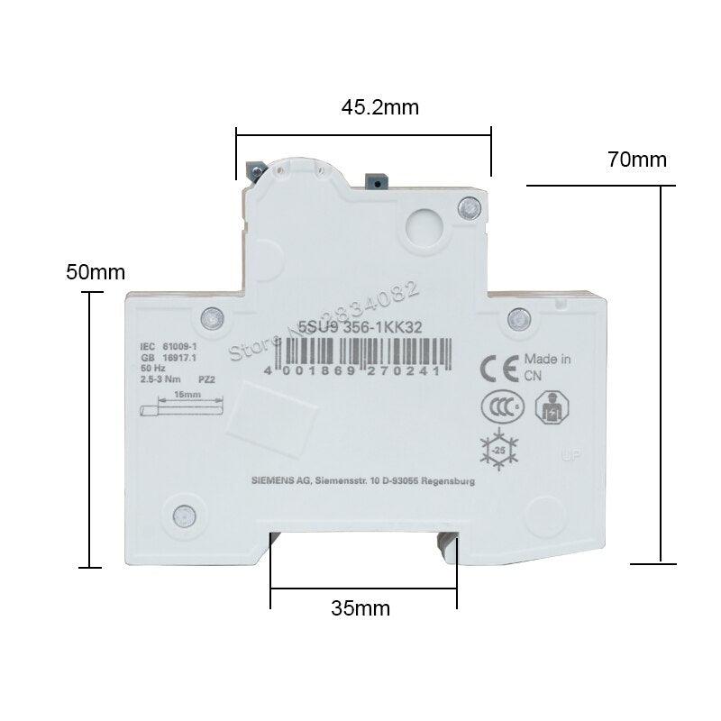 1P+N C32 Residual Current Operated Circuit Breaker integral over current protection 5SU9 356-1KK32 30mA 230V 32A RCBO SIEMENS.