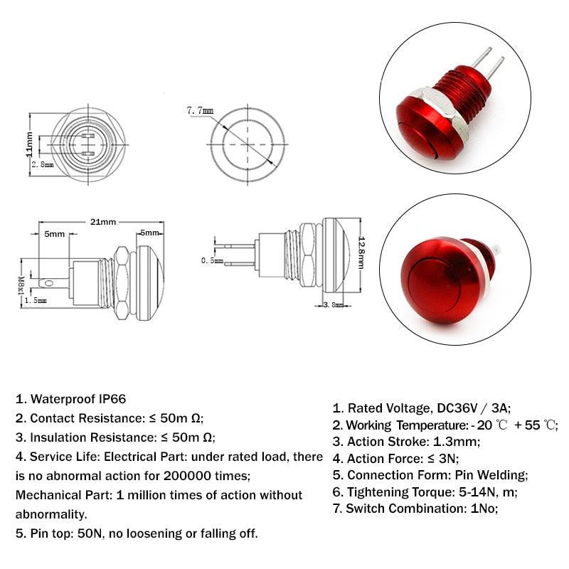 1pc 8mm Momentary Metal Horn Doorbell Bell Push Button Switch Waterproof.