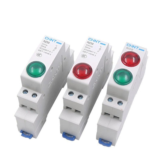 1PC CHINT ND9 PILOT LIGHTS LED RED GREEN AC/DC 24V 220V Modular DIN Rail Lamp Indicator Light.
