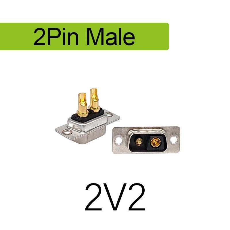 1PCS 2W2 2V2 30A 2 PIN Gold plated male female high current Connector D-SUB adapter solder type 2pin plug socket high power.
