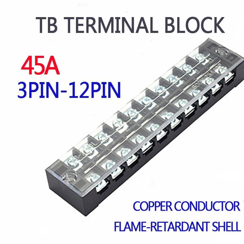 1Pcs Dual Row Barrier Screw Terminal Block Strip Wire Connector 600V 45A 3/4/6/10/12 Positions Optional.