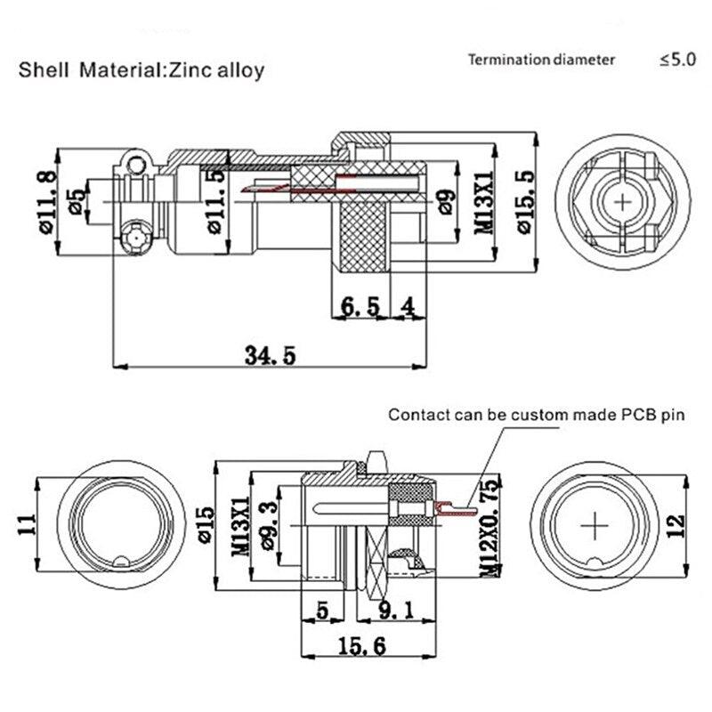 1pcs GX12 2 3 4 5 6 7 Pin Male & Female 12mm Wire Panel Connector Aviation Plug L91 GX12 Circular Connector Socket Plug.