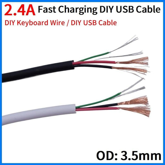 2.4A Fast Charging DIY USB Cable Repair Connect Data Transmission Android Micro iPhone Type C 4Cores Quick Charge Keyboard Wire.
