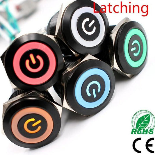25mm Black Latching Fixation type Metal LED Push Button.