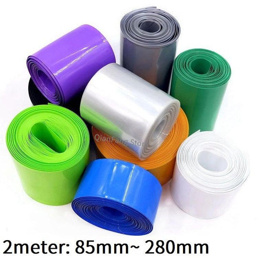 2M PVC Heat Shrink Tube 85mm ~ 280mm Width Blue Black Multicolor Sheath Pack Cable Sleeve for 18650 Lithium Battery Film Wrap.
