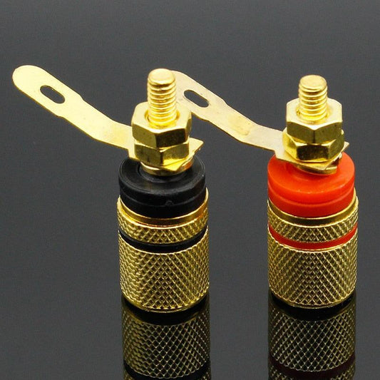 2pcs Gold Plated Amplifier Speaker Terminal Binding Post Banana Plug Socket Connector Suitable for 4mm banana plugs.