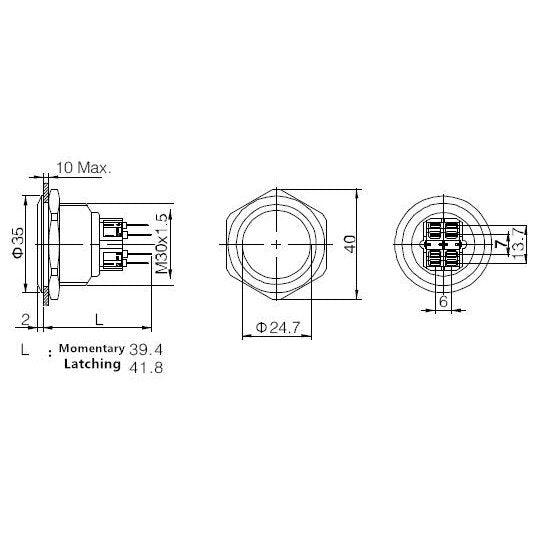 30mm 1NO 1NC Metal Latching LED Push Button Switch.