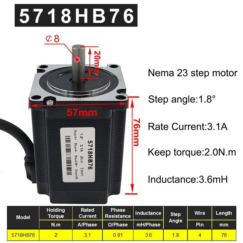 57BYG stepper motor 76mm 2 phase 1.8 degree 3.1A 2N.m hybrid driver motor Nema 23 Step Motor.