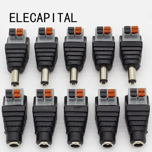 5pcs DC Male +5 pcs DC Female connector 2.1*5.5mm DC Power Jack Adapter Plug Connector for 3528/5050/5730 single color led strip.