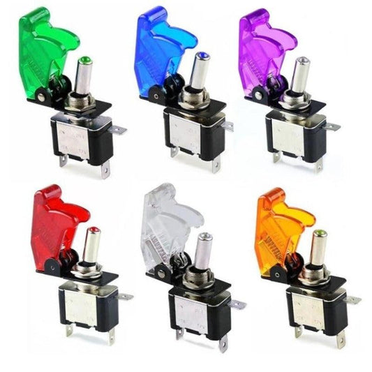 Auto Car Boat Truck Illuminated Led Toggle Switch| With Safety Aircraft Flip Up Cover Guard 12V20A transparent.flip up toggle switch
