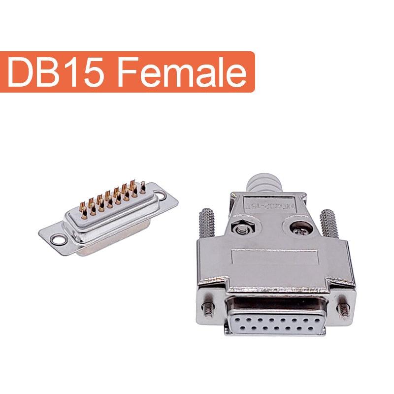 DB15 2 row Metal connector D Sub plug gold plated brass contactor 15 pin hole port socket female Male adapter.