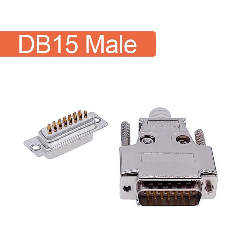 DB15 2 row Metal connector D Sub plug gold plated brass contactor 15 pin hole port socket female Male adapter.