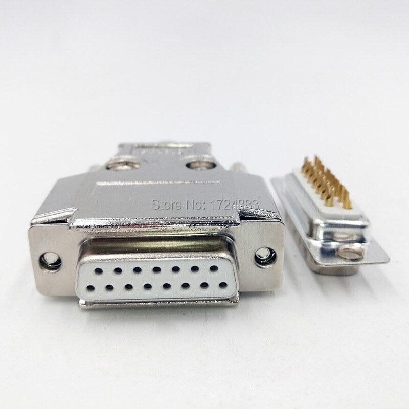DB15 2 row Metal connector D Sub plug gold plated brass contactor 15 pin hole port socket female Male adapter.