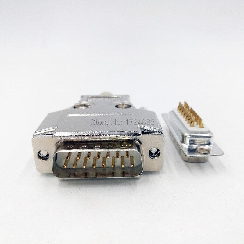 DB15 2 row Metal connector D Sub plug gold plated brass contactor 15 pin hole port socket female Male adapter.