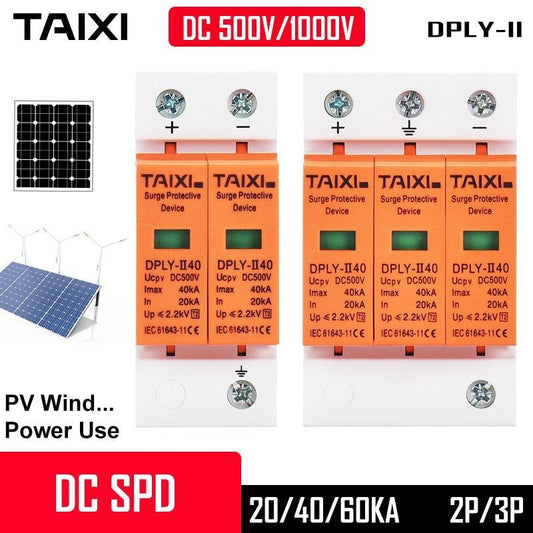 DC Surge Protector PV SPD 500V 800V 1000V System Used 20KA 40KA 60KA SPD 2 Poles 3P With PE Lightning Protect Wind Generator.