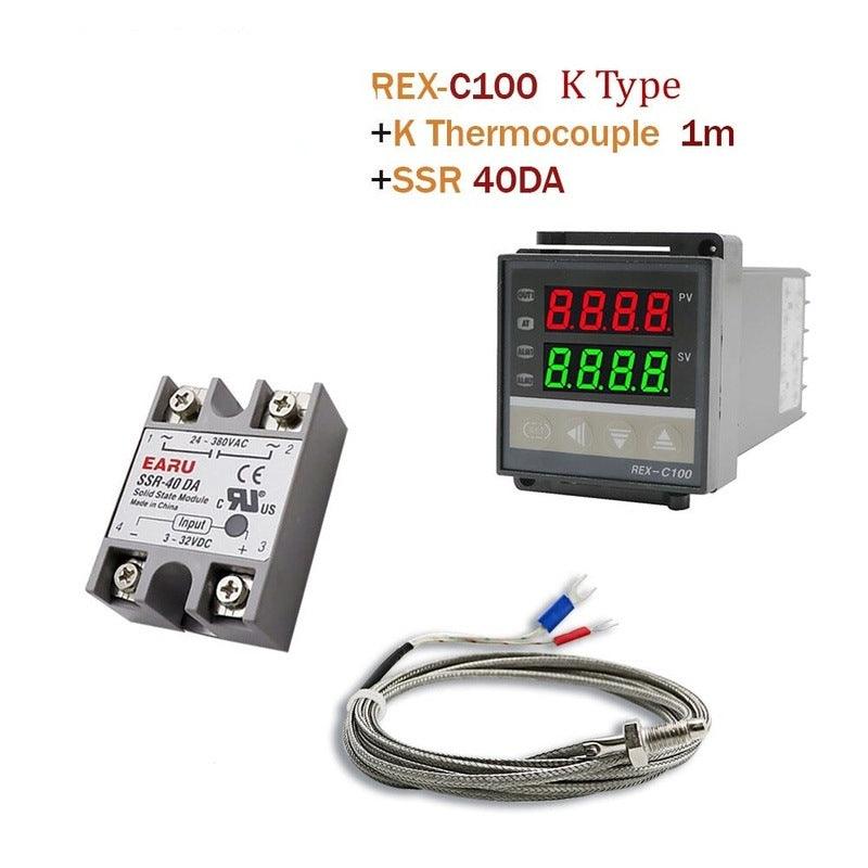 Digital PID Temperature Controller Thermostat REX-C100 + Max 40A SSR SSR-40DA Relay + K Thermocouple M6 1M Probe with Heat Sink.