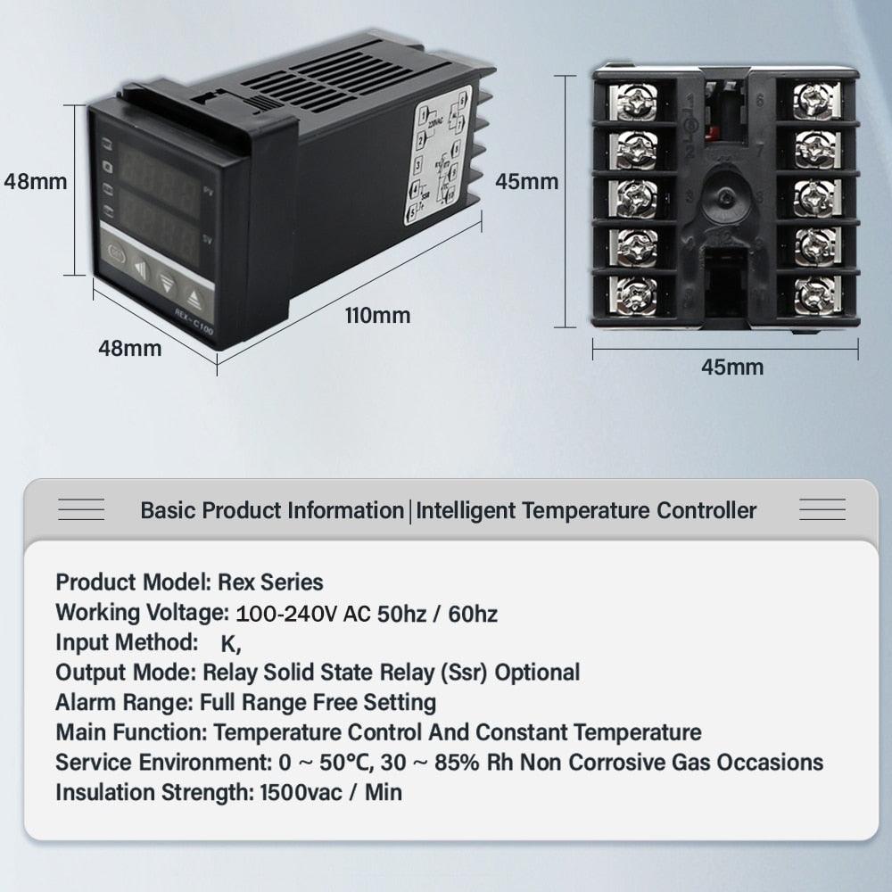 Digital PID Temperature Controller Thermostat REX-C100 + Max 40A SSR SSR-40DA Relay + K Thermocouple M6 1M Probe with Heat Sink.