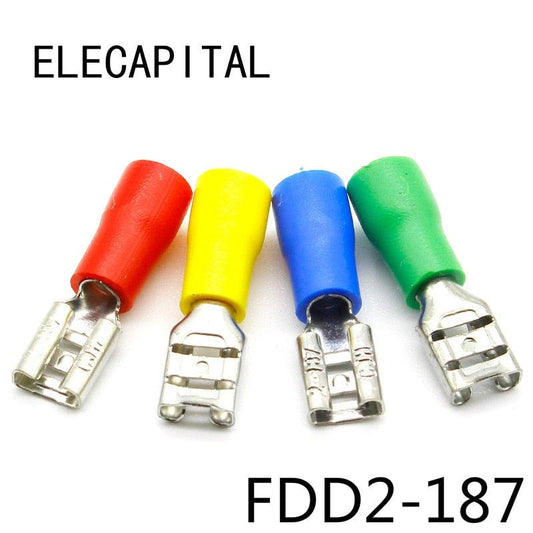 FDD2-187 Female Insulated Electrical Crimp Terminal for 16-14 AWG Connectors Cable Wire Connector 100PCS/Pack FDD2-187 FDD.