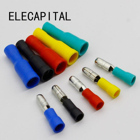 Female and Male Insulated Electric Connector Crimp Bullet terminal for 22~16 AWG Audio Wiring.