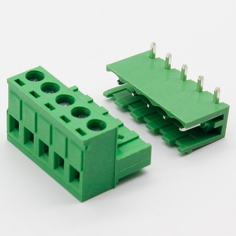 Free shipping 10 sets ht5.08 5pin Right angle Terminal plug type 300V 10A 5.08mm pitch connector pcb screw terminal block.