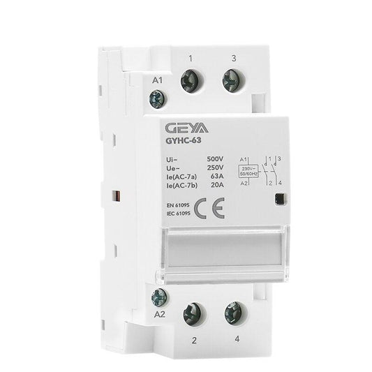 GEYA,din rail ac contactor,modular contactor,2P 230V contactor,16A 20A 25A 40A 63A,2NO 2NC 1NO+1NC,household ac contactor,distribution box contactor,electrical switching relay
