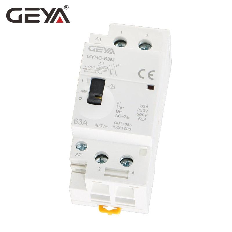 GEYA GYHC 2P 40A 63A 2NO or 2NC Manual Household Modular DIN Rail AC Contactor AC220V 230V Manual Control.
