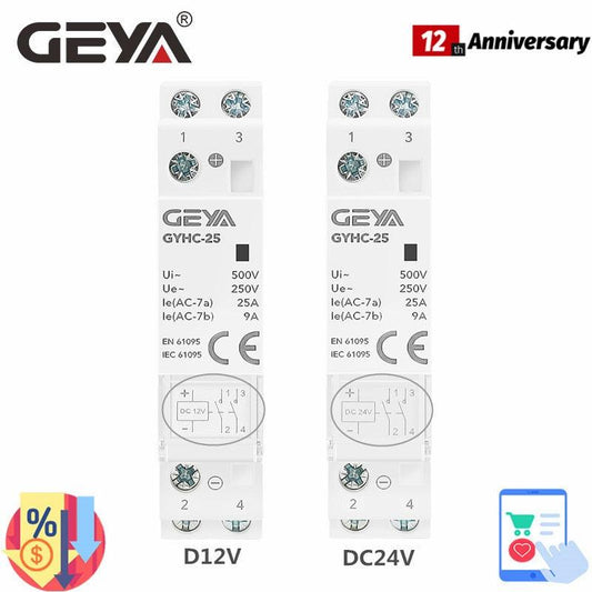GEYA GYHC Contactor DC12V DC24V Coil Voltage 25A 2NO 2NC 1NO1NC 50/60Hz AC220V Main Voltage.
