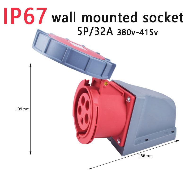 IP67 NEW Industrial Plug and Socket 16A 32A 3 Pin 4 Pin 5 Pin Wall Mounted.