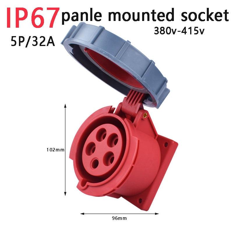 IP67 NEW Industrial Plug and Socket 16A 32A 3 Pin 4 Pin 5 Pin Wall Mounted.