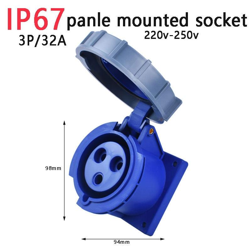 IP67 NEW Industrial Plug and Socket 16A 32A 3 Pin 4 Pin 5 Pin Wall Mounted.