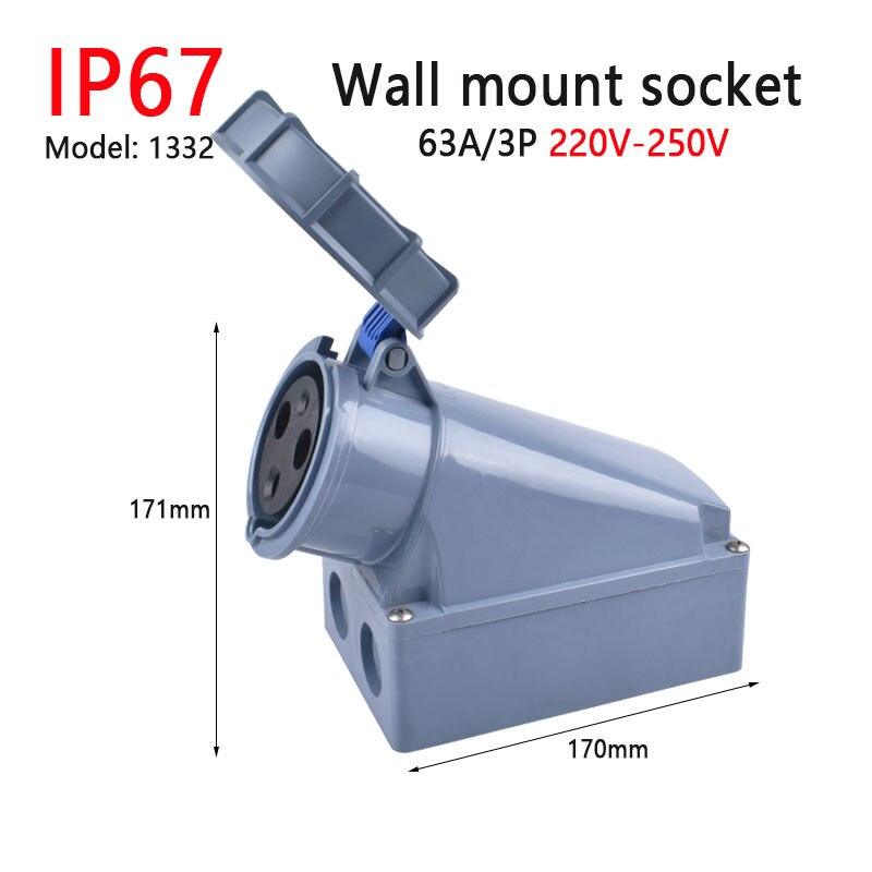 IP67 New Industrial Plug and Socket 63A 125A 3P/4P/5P PA66 Wall Mounted Socket.
