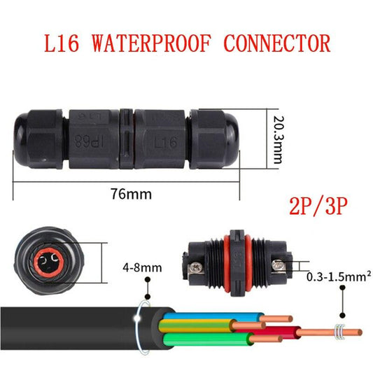 IP68 Waterproof Connector I-Type L16 2/3 Pin Electrical Terminal Adaptor Wire Connector.