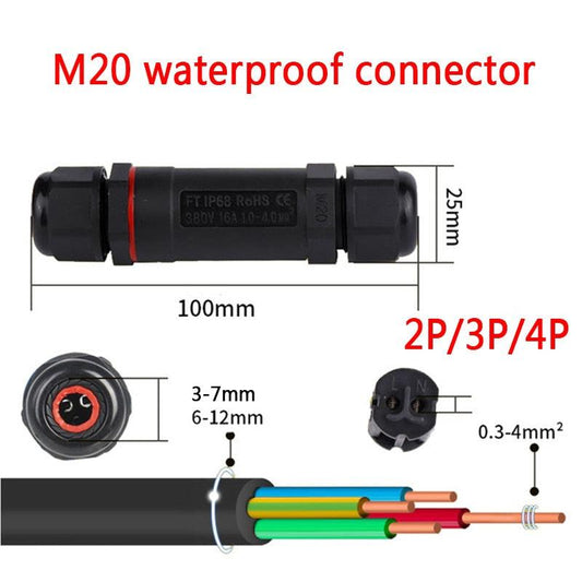 IP68 Waterproof Connector I-Type M20 2/3/4 Pin Electrical Terminal Adapter Wire Connector.