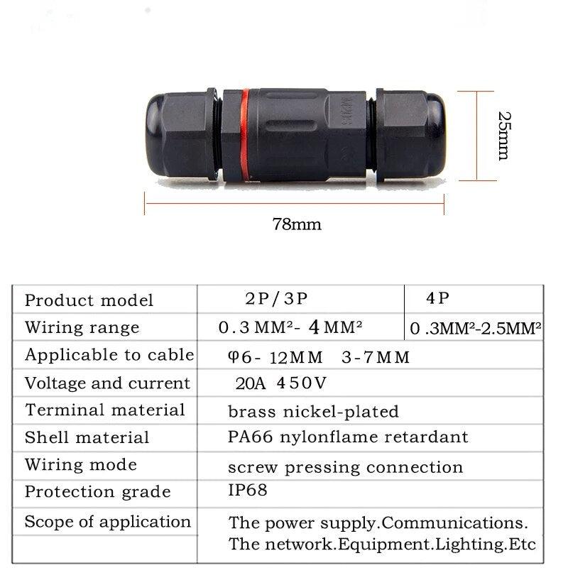 IP68 Waterproof Connector I-Type M20S 2/3/4 Pin Electrical Terminal Adapter Wire Connector.
