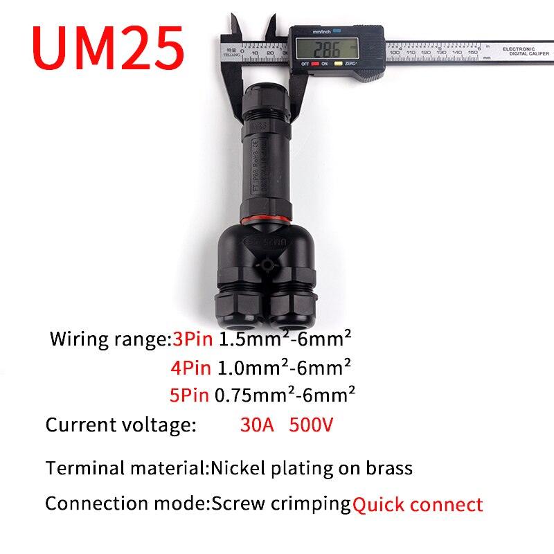 IP68 Waterproof Connector Y-type UM25 3/4/5 Pin Electrical Terminal Adapter Wire Connector.