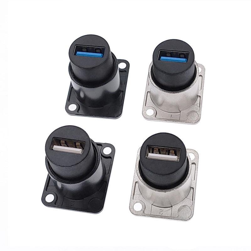 Metal female to female USB 2.0 3.0 connector panel mounting USB socket black.