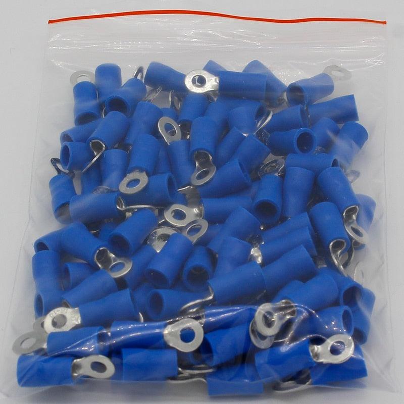 RV2-3 Blue 22-16 AWG 1.5-2.5mm2 Insulated Ring Terminal Connector Cable Connecto Wire Connector 100PCS/Pack RV2.5-3 RV.