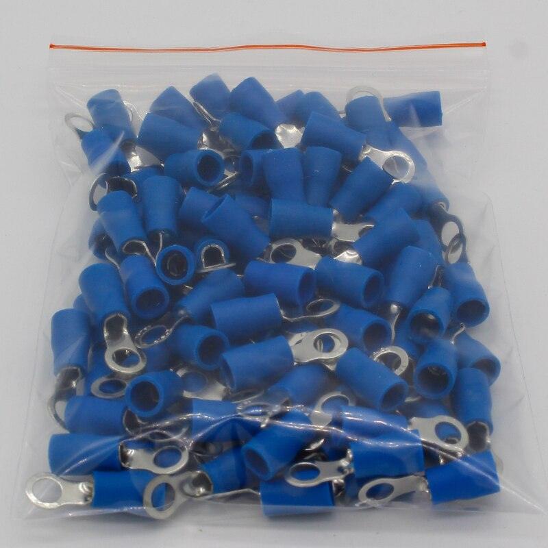 RV2-4 Blue Ring Insulated Wire Connector Electrical Crimp Terminal Cable Wire Connector for 1.5-2.5mm2 100PCS/Pack RV2.5-4 RV.