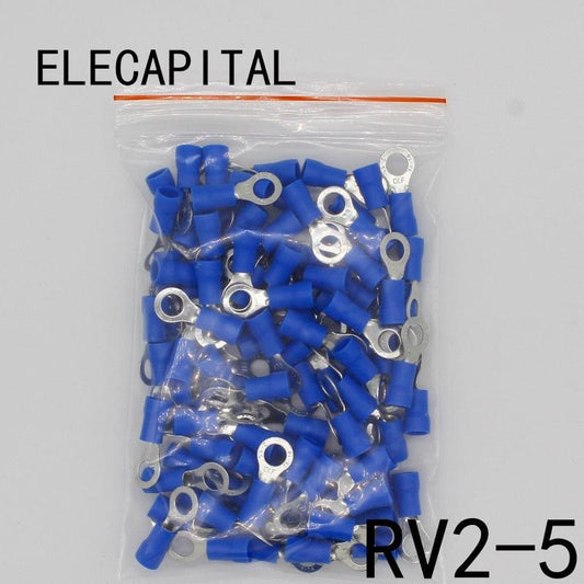RV2-5 Blue Ring Insulated Wire Connector Electrical Crimp Terminal Cable Connector Wire Connector 100PCS/Pack RV2.5-5 RV.