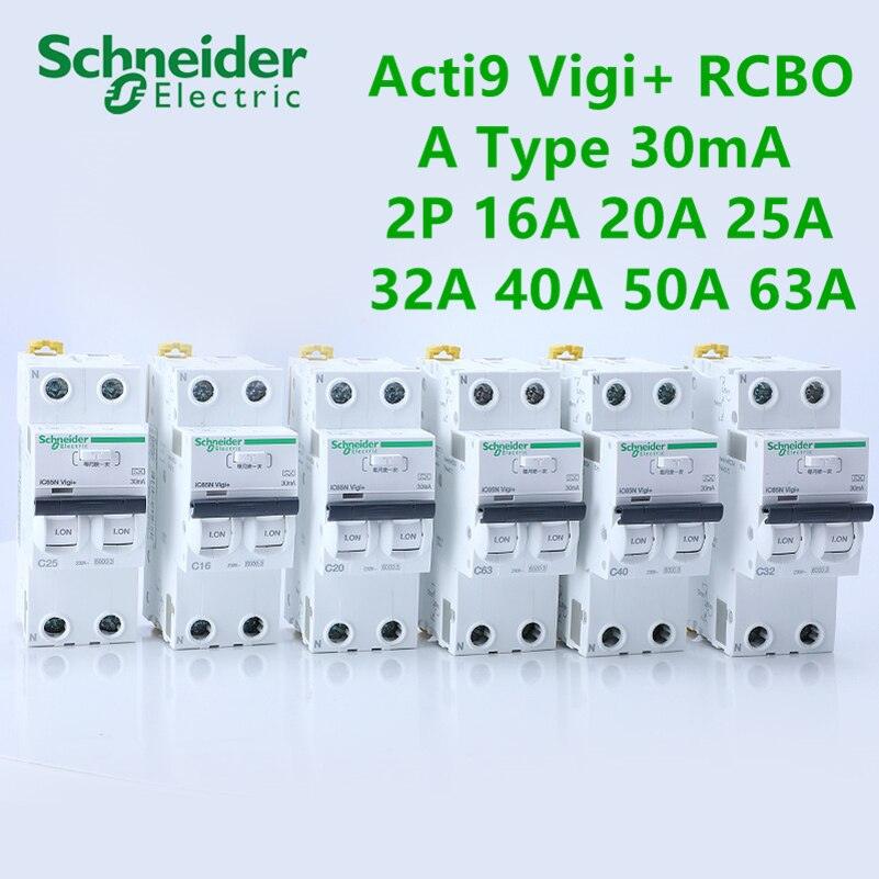 Schneider Electric Acti9 Vigi+ RCBO 2P 30mA A Type Residual Current Breaker with Overcurrent Protection.schneider acti 9 rcbo