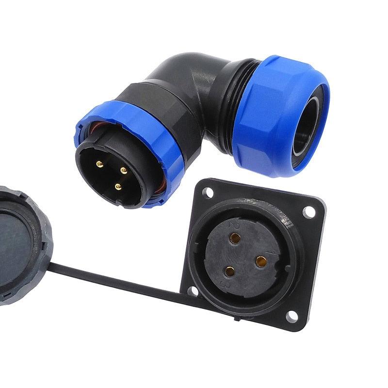SP28 corrugated pipe waterproof connector IP68 angle connectors 2pin 3/4/5/6/7/9/10/12/14/16/19/22/24/26Pin 90 degree elbow.