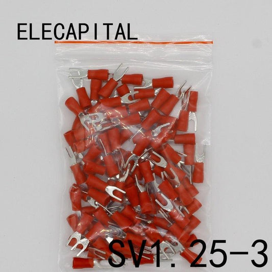 SV1.25-3 Red Furcate Terminal Cable Wire Connector Insulated Wiring Terminals electrical Lug crimp terminal 100PCS SV1-3 SV.SV1.25-3