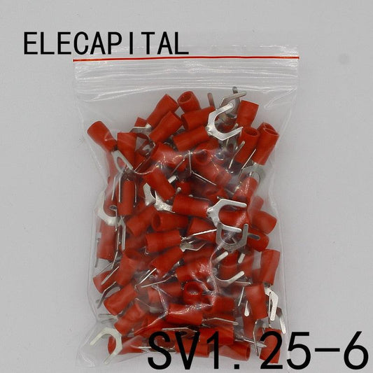 SV1.25-6 Red Terminal Cold pressed terminals Cable Wire Connector 100PCS/Pack spade crimp spade terminal connector SV1-6 SV.SV1.25-6