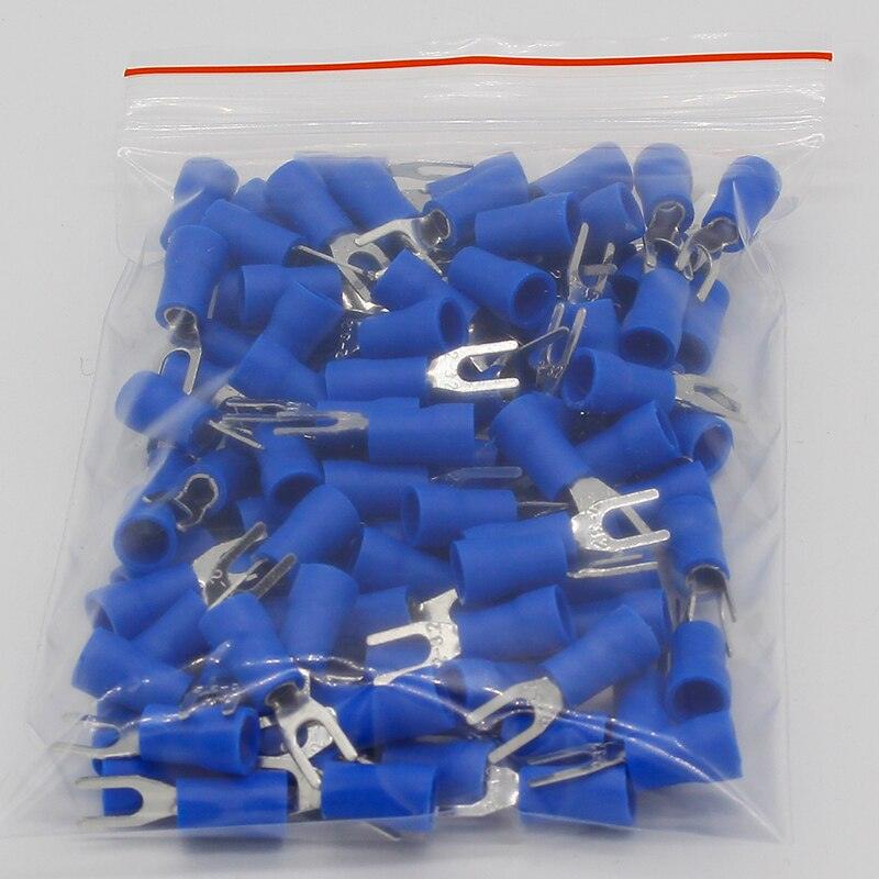 SV2-3 Blue Cold pressed terminals Cable Wire Connector 100PCS/Pack Insulated Terminals Connector for 22AWG-16AWG cable 2.5-3 SV.