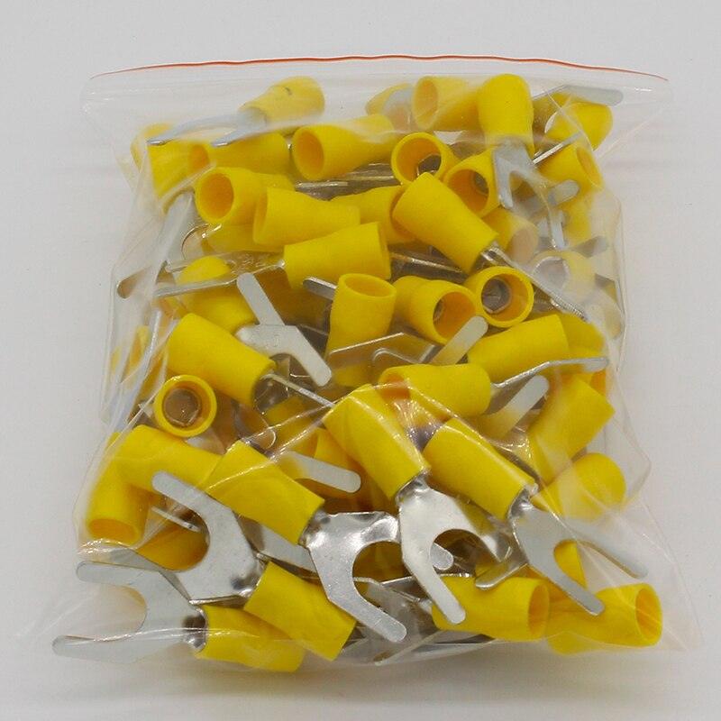 SV5.5-8 Yellow Terminal Cable Wire Connector 50PCS Insulated Fork Spade Crimp Connector Terminals Electrical Wiring SV5-8 SV.