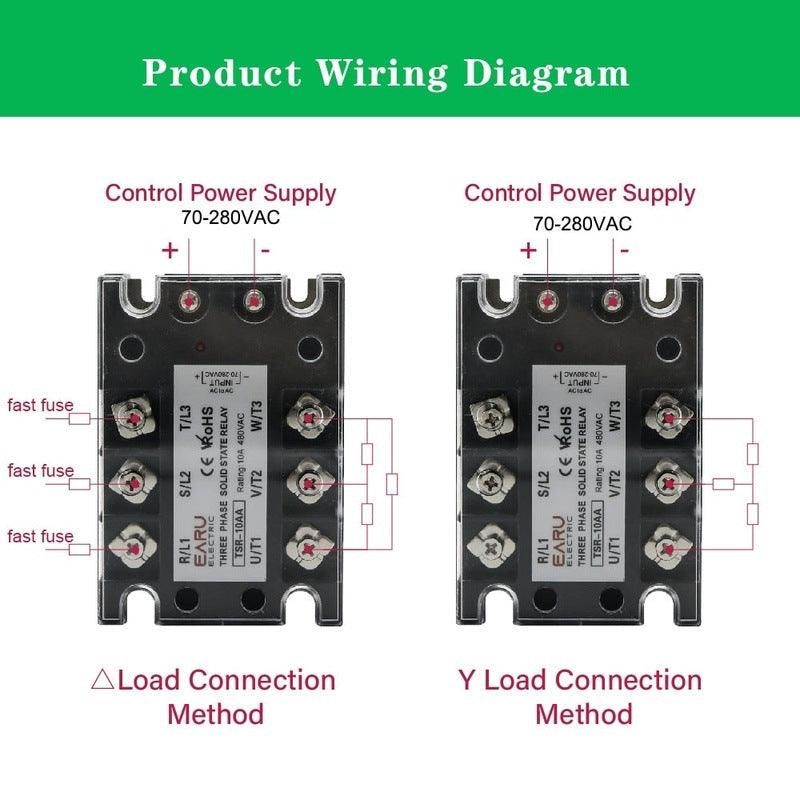 TSR SSR-10AA 25A 40A 60A 80A Three Phase SSR Solid State Relay AC Control AC 480V 70-280V Input Aluminum Radiator Heat Sink.