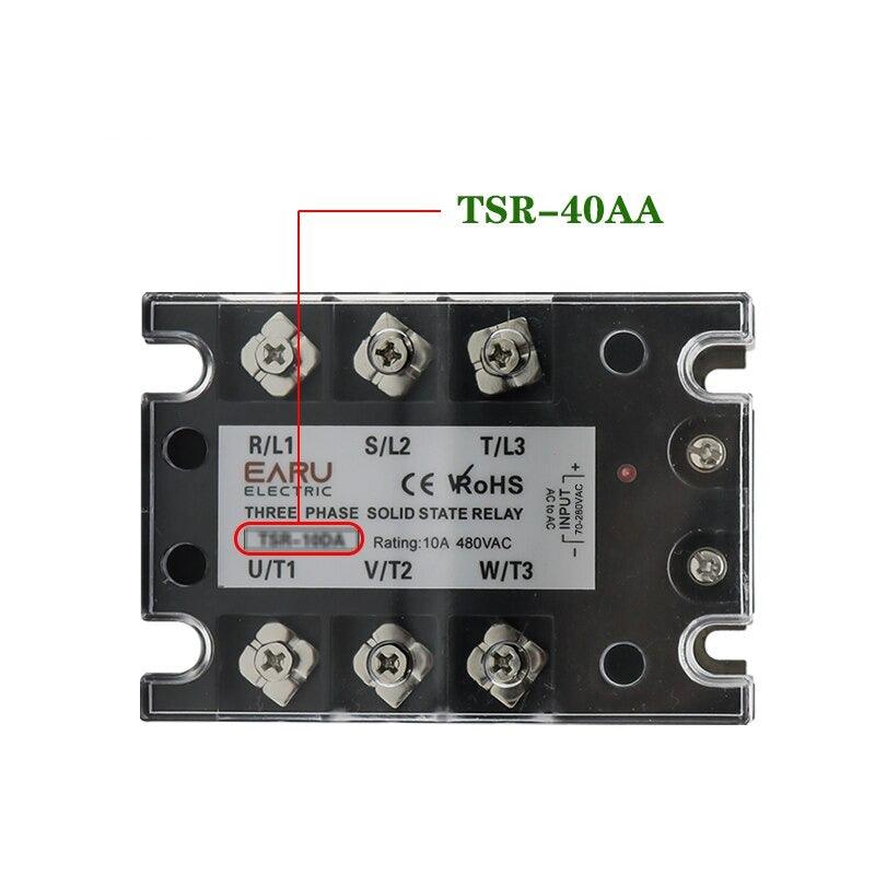 TSR SSR-10AA 25A 40A 60A 80A Three Phase SSR Solid State Relay AC Control AC 480V 70-280V Input Aluminum Radiator Heat Sink.