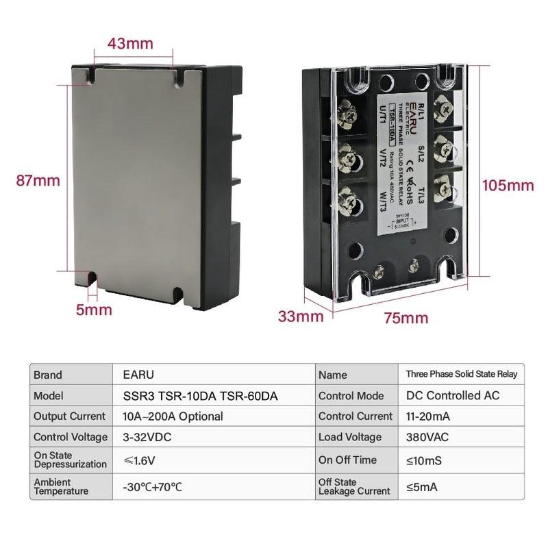 TSR SSR-10DA SSR-40DA SSR 25A 60A 80A 100A Three Phase SSR Solid State Relay DC Control AC 480V 5-32V Input Aluminum Heatsink.