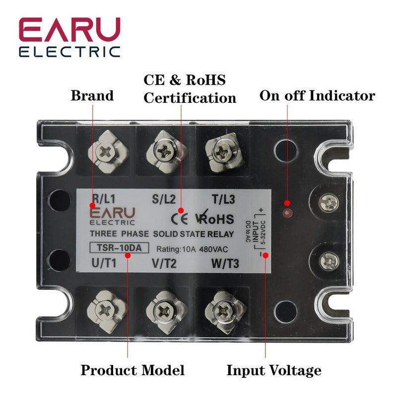 TSR SSR-10DA SSR-40DA SSR 25A 60A 80A 100A Three Phase SSR Solid State Relay DC Control AC 480V 5-32V Input Aluminum Heatsink.