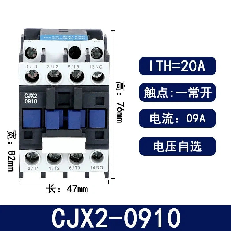 CJX2-0910 9a  contactor, 1no single phase contactor, CJX2 upgrade version, power switching contactor, 50‑60Hz contactor
